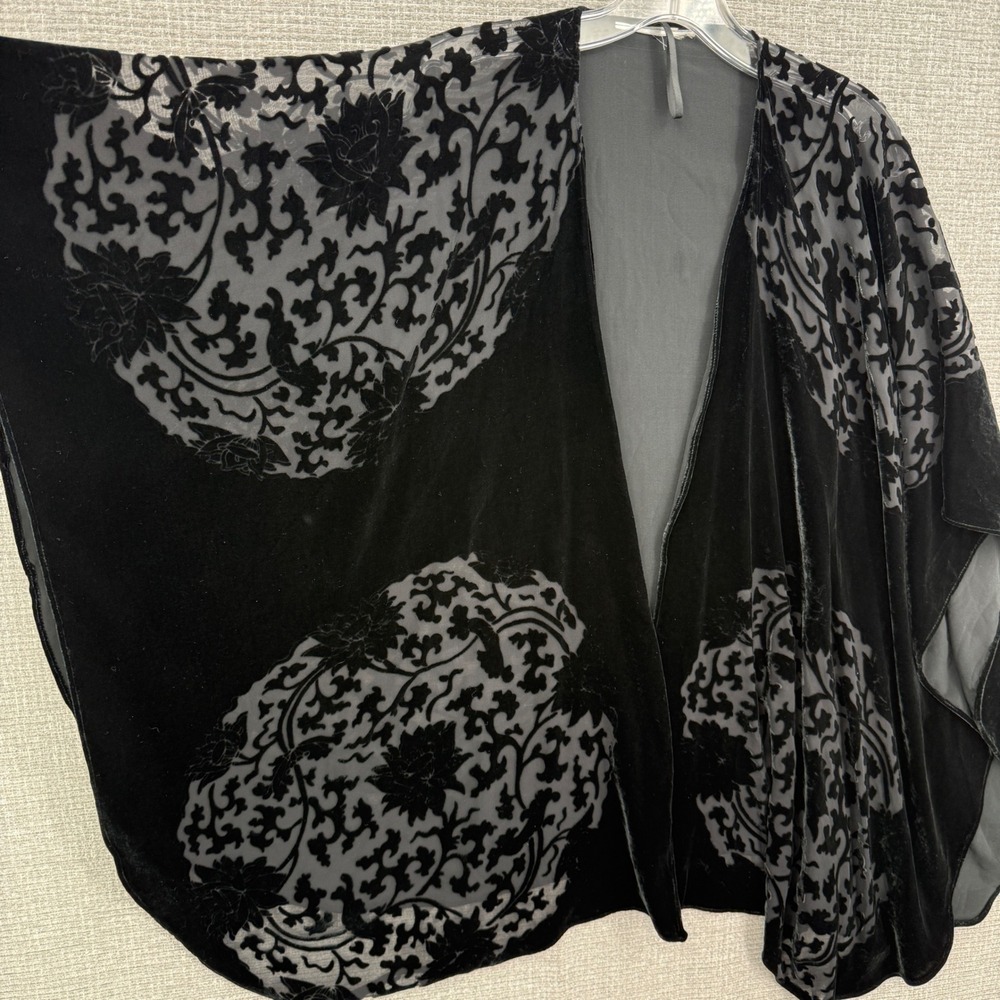 Vintage Velvet Burnout Kimono Wrap Women OS Flowy Medallion Black Goth Boho - Picture 6 of 8